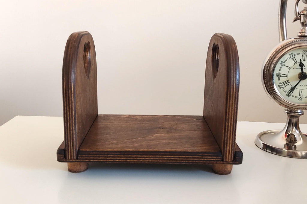 Wooden Tabletop Bookshelf With Heart Carving, Desktop Book Rack, Minimalist Wood Book Stand